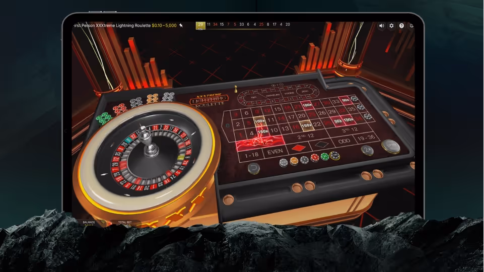 Live roulette table streamed to a tablet